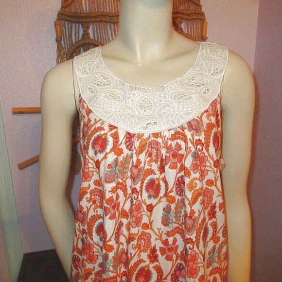 Sundance Eyelet Crochet Tunic Top Size L Cotton Sleeveless Keyhole Flowy Boho - Picture 2 of 10